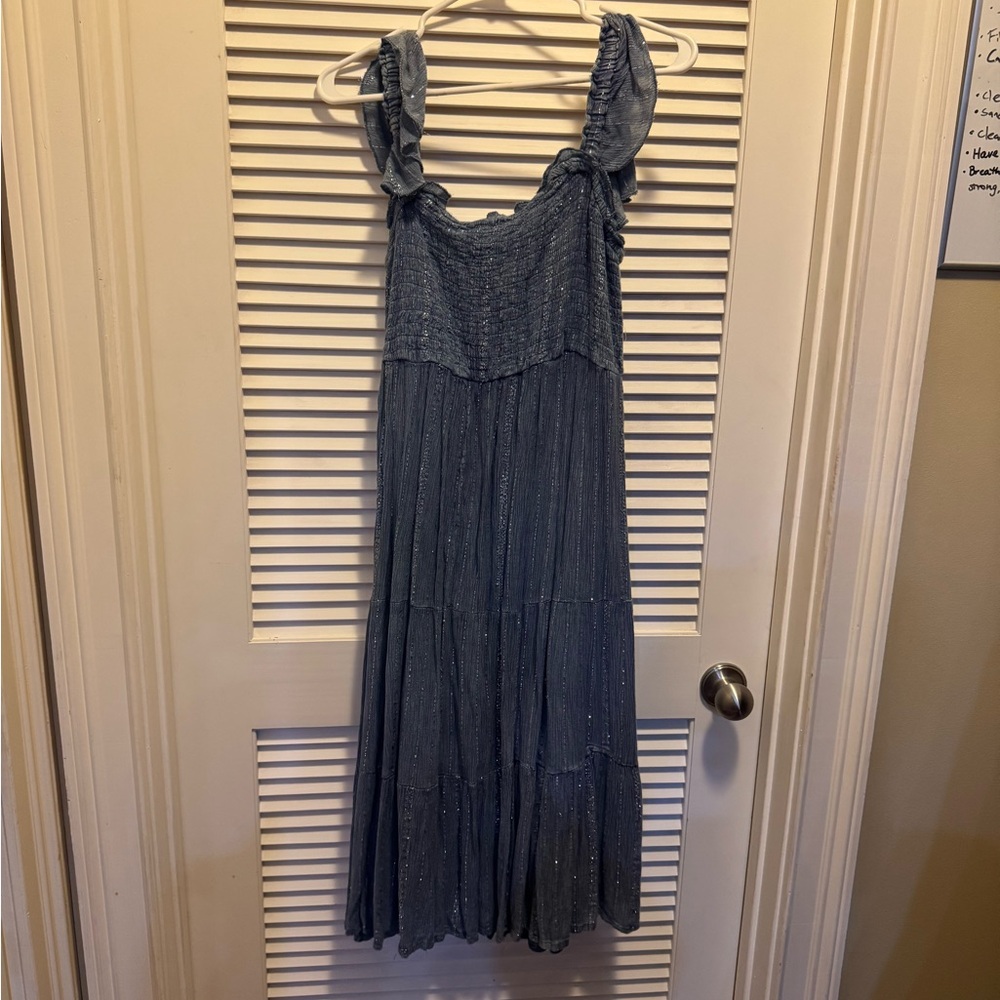 Mlle Gabrielle Textured Blue Midi Dress